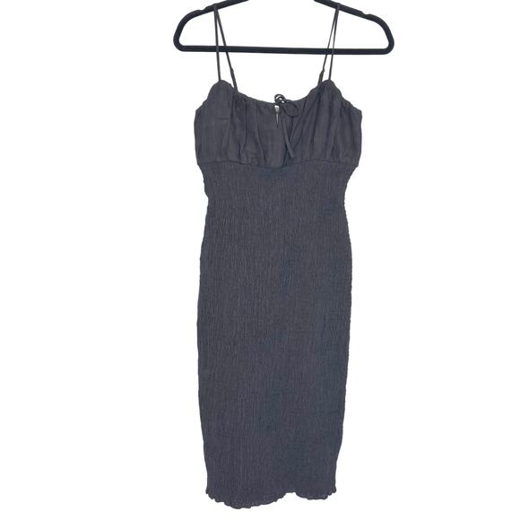 J Crew Smocked Linen Sleeveless Midi Dress Black 4 NWT - Picture 7 of 10